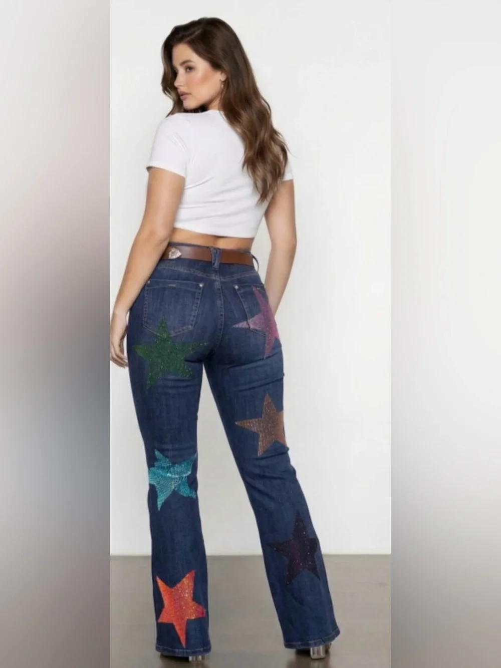 Mid Rise Star Rhinestone Bootcut Jeans - Picture 5 of 6